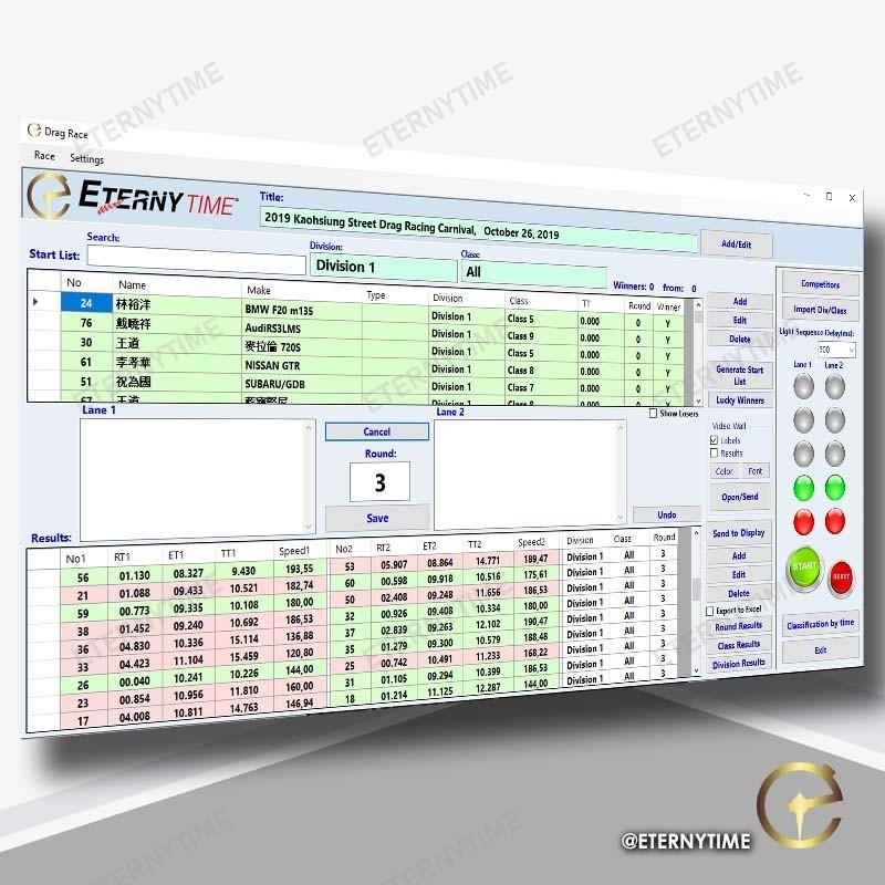 ETERNYTIME Software de cronometragem de corridas de aceleração (Dragster)